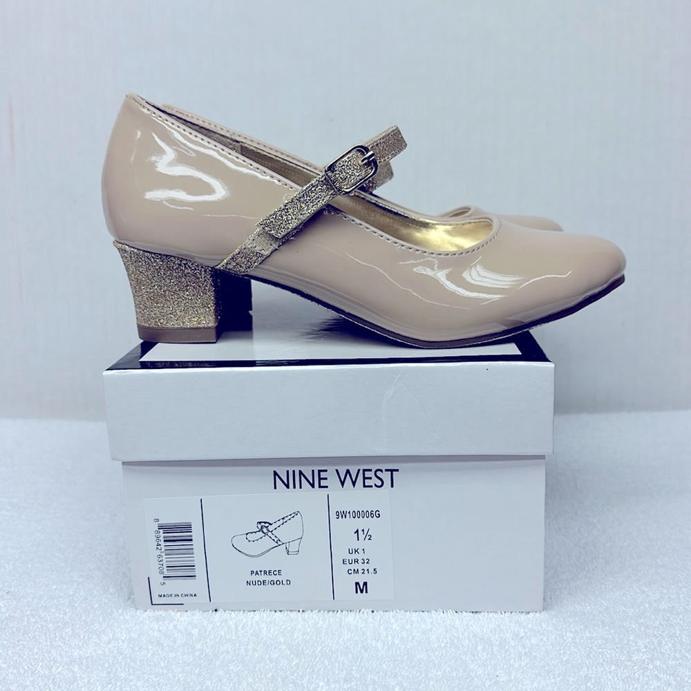Ninewest Patrece nude / gold Girls 1 1/2 Medium
